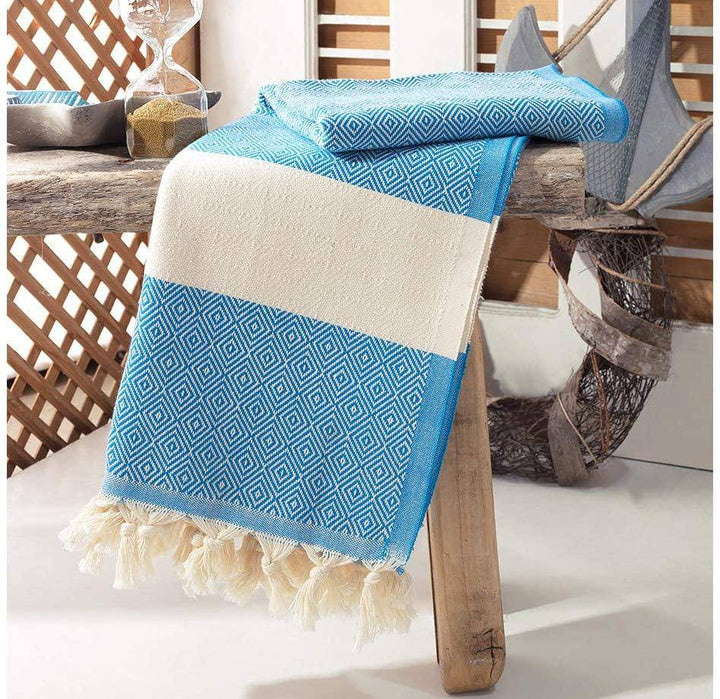 Die Caprie Turkish Towel 100% Cotton Peshtemal Bath Towel 39x78 Thin Lightweight Travel Camping Bath Sauna Beach Gym Pool Blanket Gift Quick Dry Towels (Bath Towel, Blue) - Hammam Linen