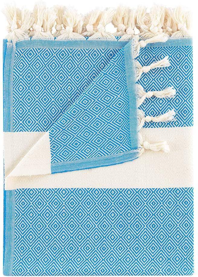 Die Caprie Turkish Towel 100% Cotton Peshtemal Bath Towel 39x78 Thin Lightweight Travel Camping Bath Sauna Beach Gym Pool Blanket Gift Quick Dry Towels (Bath Towel, Blue) - Hammam Linen