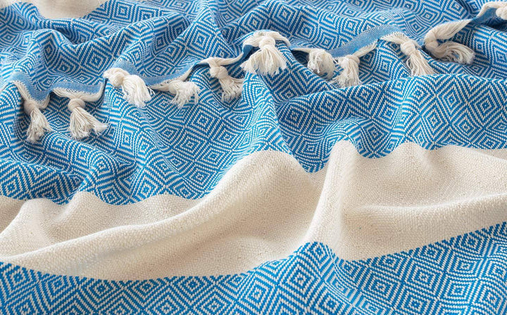 Die Caprie Turkish Towel 100% Cotton Peshtemal Bath Towel 39x78 Thin Lightweight Travel Camping Bath Sauna Beach Gym Pool Blanket Gift Quick Dry Towels (Bath Towel, Blue) - Hammam Linen